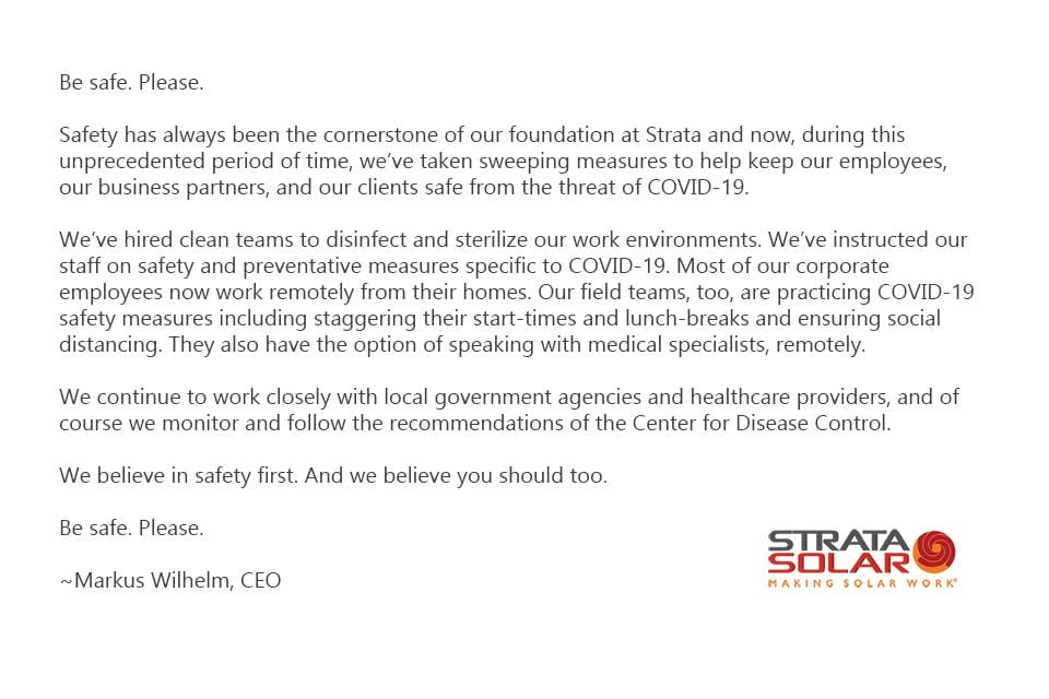 Resource Box Header “Be Safe. Please.” A Message from Strata's CEO